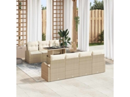 Vidaxl Conjunto De Sofá De Jardim 8 Unid. Bege Rattan De Polipropileno