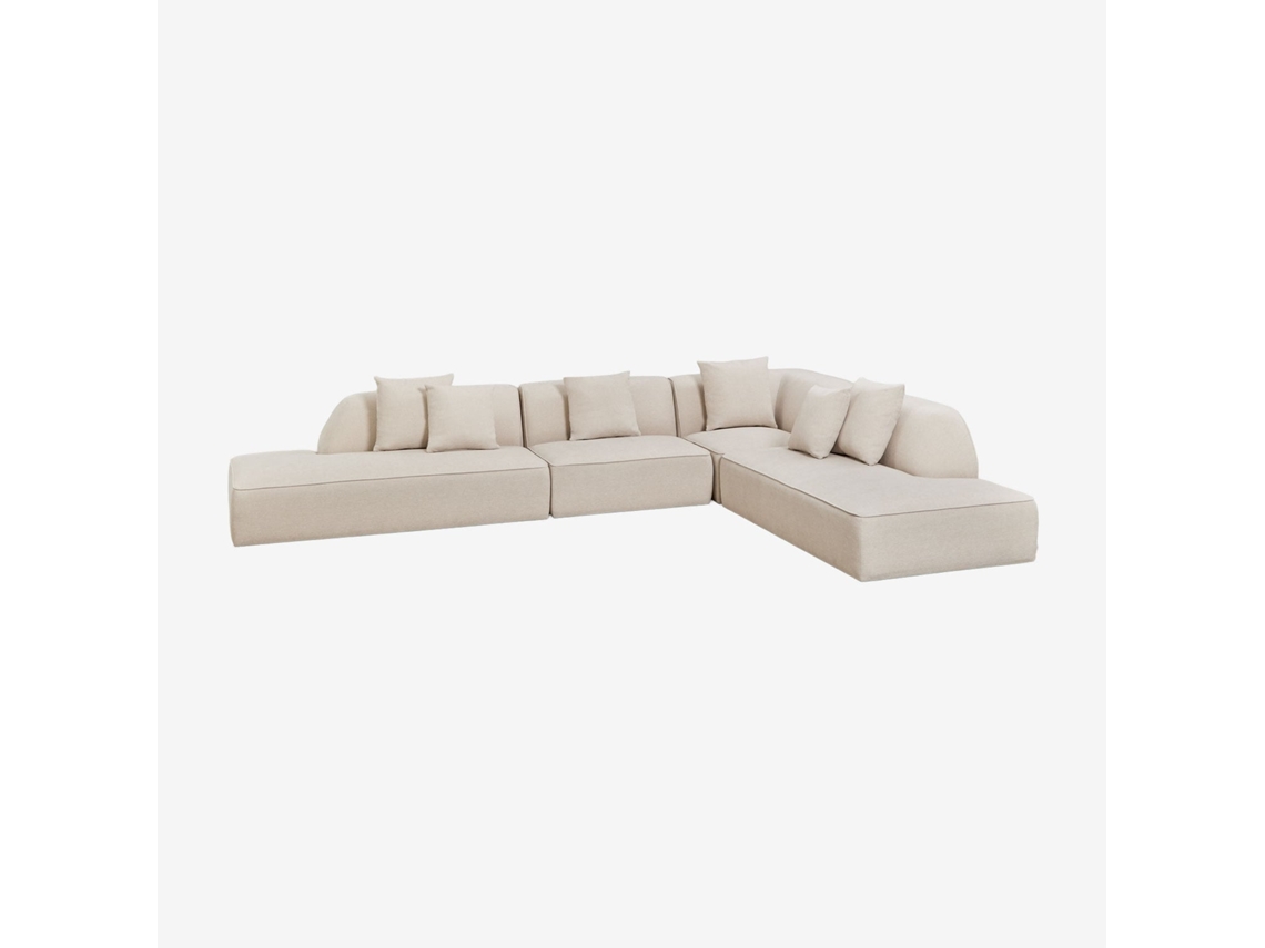 Sklum Sofá Modular De Canto Em L De 4 Peças Com Duplo Divã Estofado Cardea Poliéster                       Chenille Beige Creme