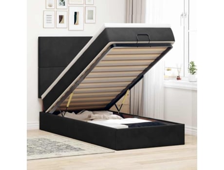 Estrutura De Cama Otomana Com Colchãµes Preto Veludo