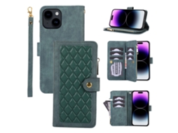 Capa Para Iphone 15 Pele Sintética Com Porta-cartões Verde