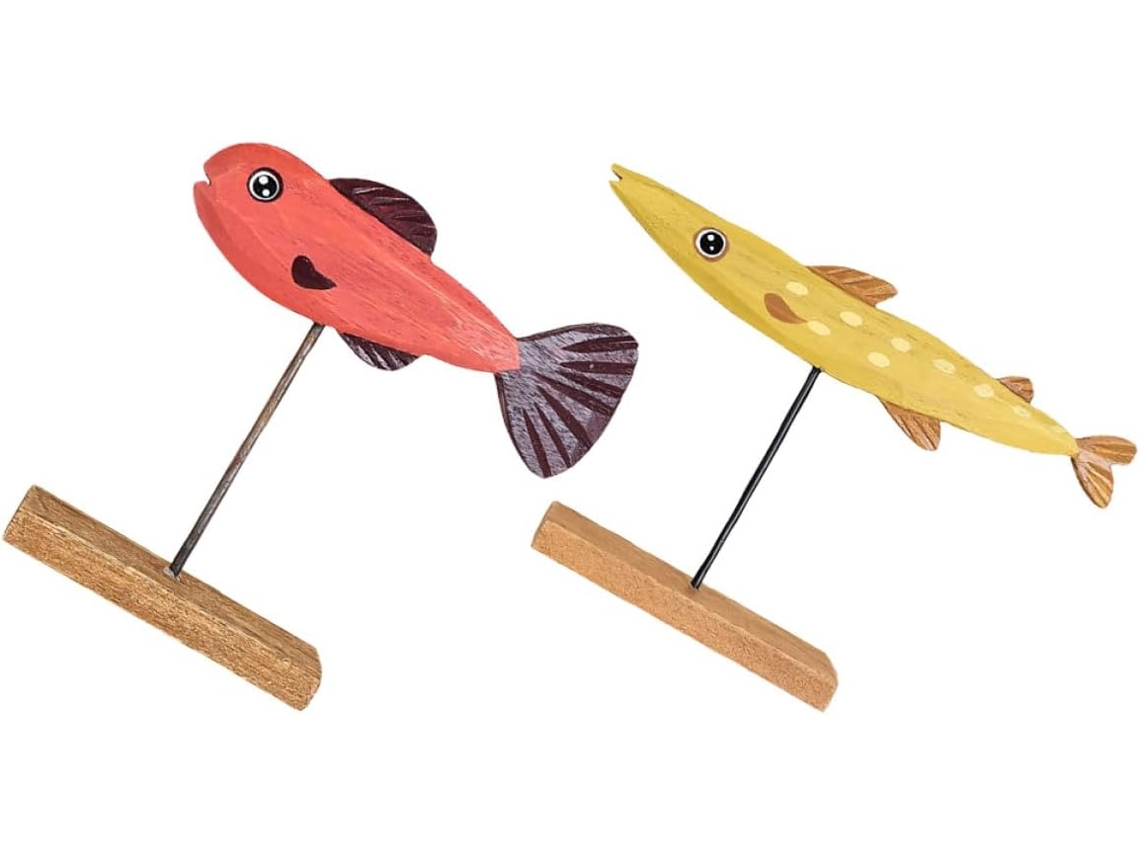 Decoração Forma Peixe Madeira 2 Peças Peixes Meninos Meninas Ornamento Criativo Quarto Escritório Original GOKOCO