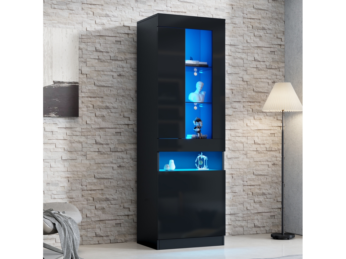 Vitrine Com Led, Armário Expositor, Preto, Para Sala De Estar