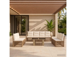 Vidaxl Conjunto De Sofá De Jardim 9 Unid. Bege E Branco Creme Vime Pe