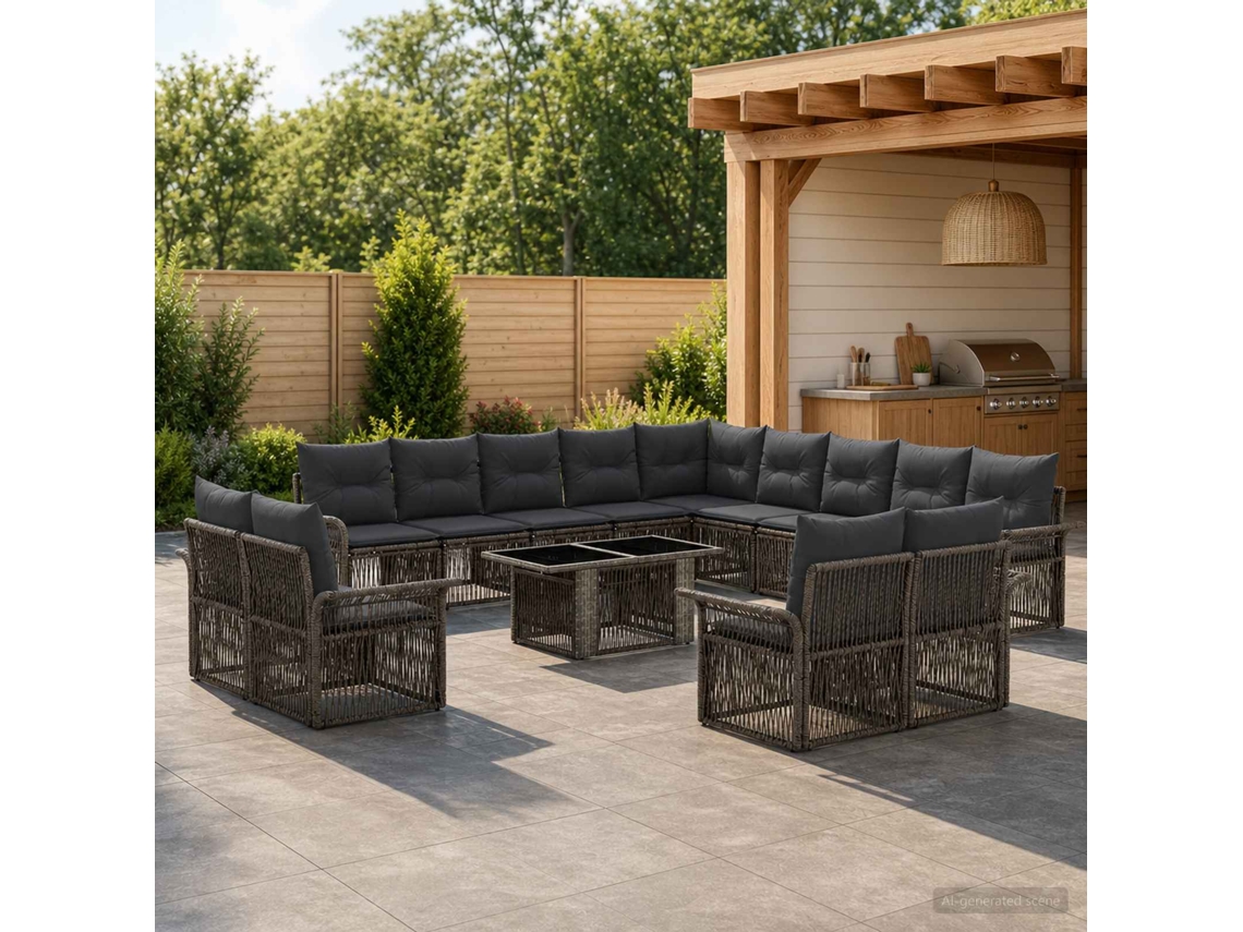 Vidaxl Conjunto De Sofá De Jardim 14 Unid. Cinza E Cinza Escuro