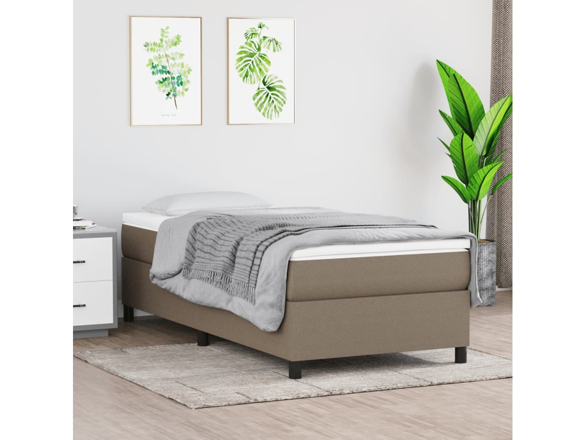 Cama Com Molas/colchão 90x200 Cm Tecido Castanho-acinzentado