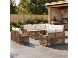 Vidaxl Conjunto De Sofá De Jardim 12 Unid. Bege E Branco Creme Vime Pe