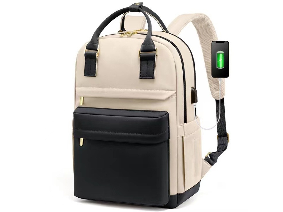 Mochila Para Portátil Compatível Com 15 Polegadas, Impermeável, Com Compartimento Acolchoado, Com Porta Usb, Com Alças Ajustáveis, Bege Tressino