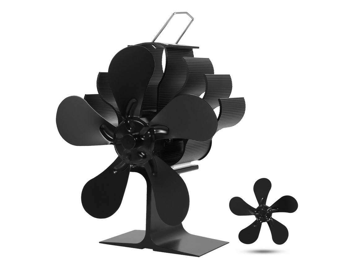 Ventilador de lareira de 5 painéis alimentado por calor (ventilação térmica, compatível com pás de madeira maciça)