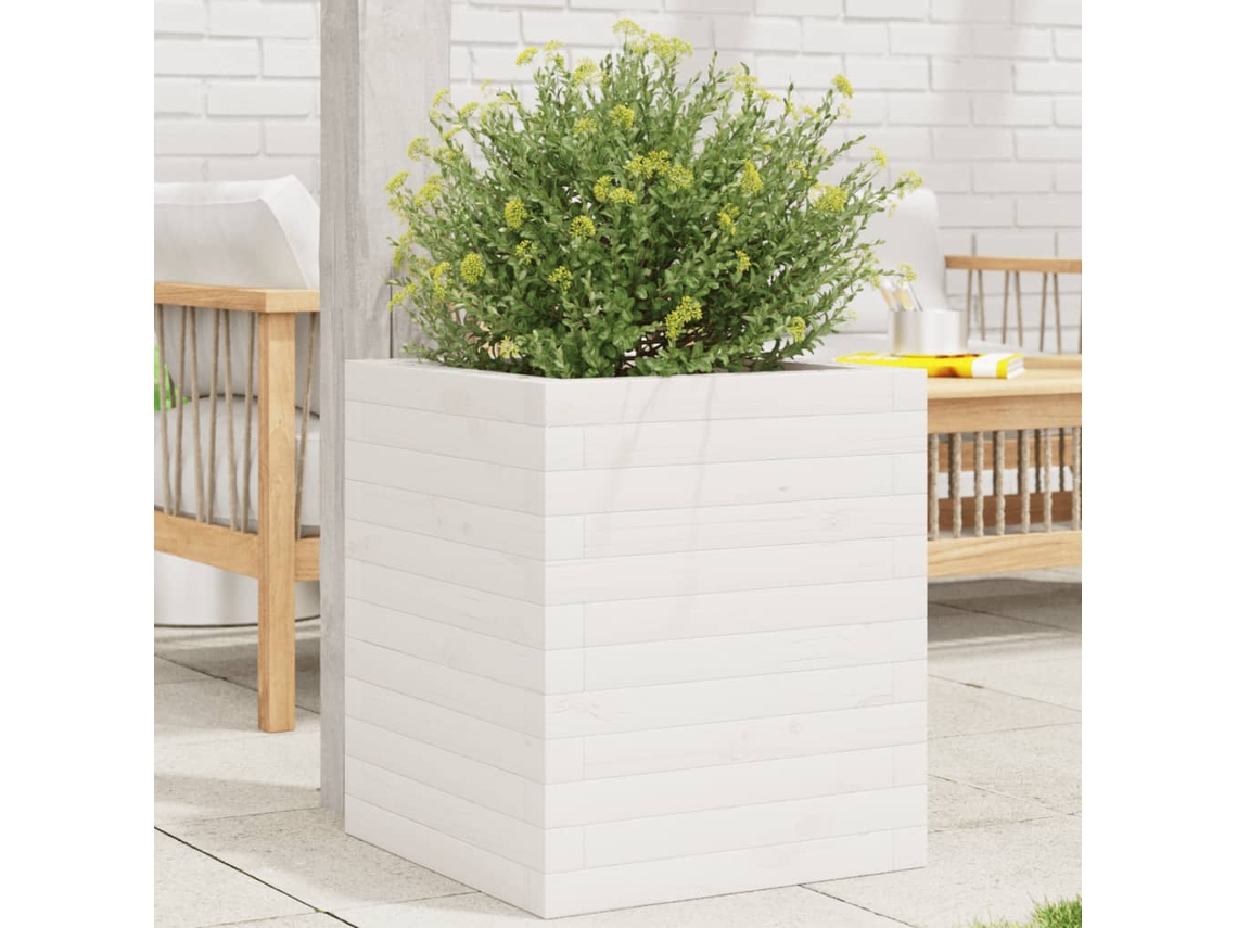 Vidaxl Vaso/floreira De Jardim 40x40x46 Cm Madeira Pinho Maciça Branco