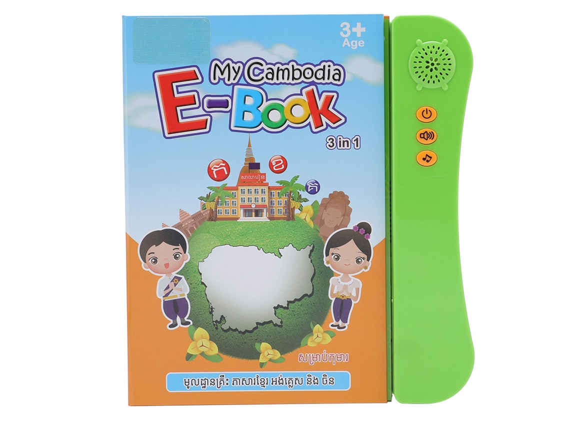 Ats libro Interactivo com Áudio em Inglês, Chinês e Cambojano Brinquedo Educatsivo Eletrônico Amarelo