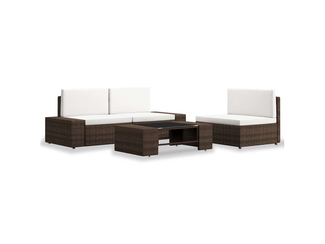 Vidaxl 4 Pcs Conjunto Lounge Para Jardim Vime Pe Castanho