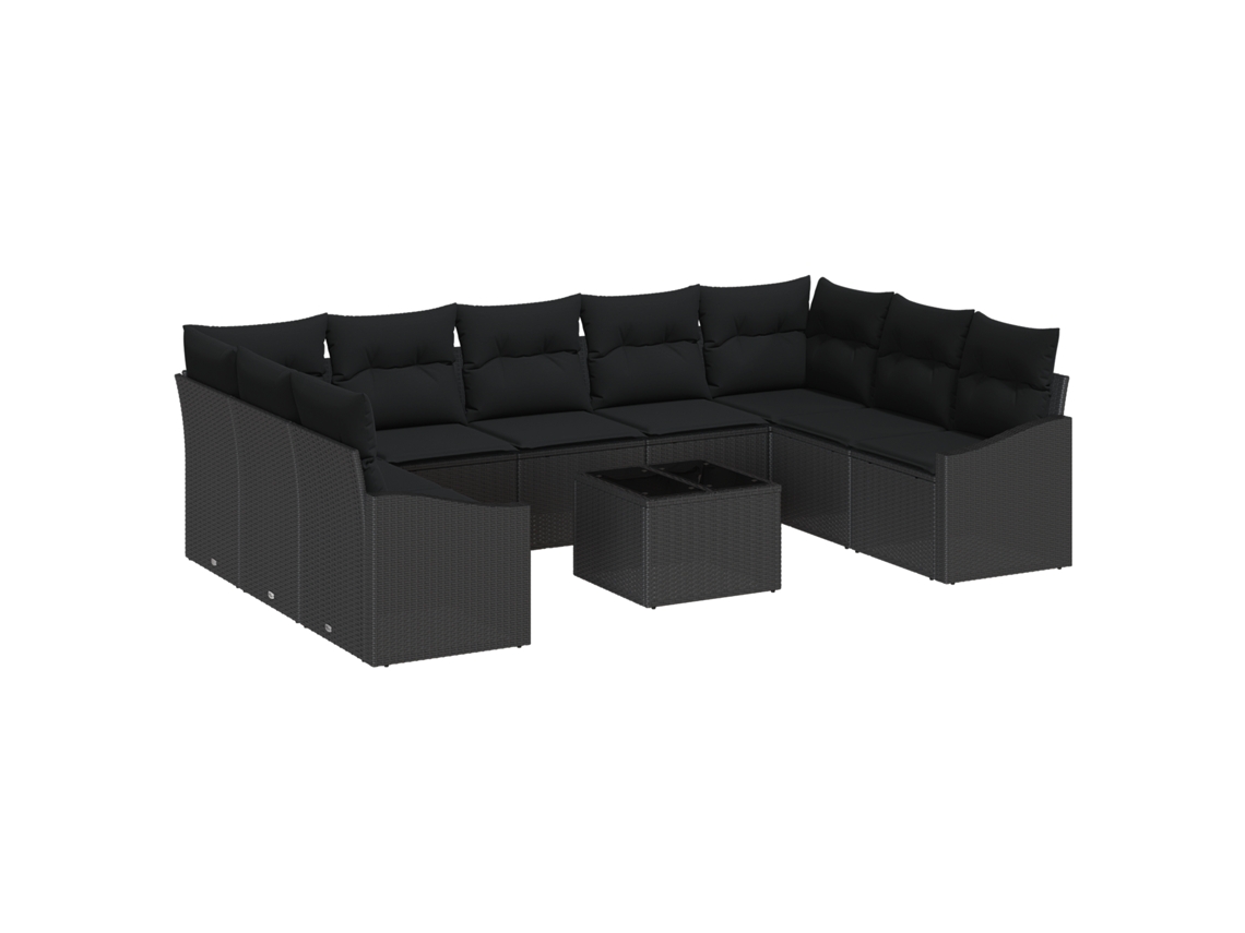 Conjunto 9 Sofá Modular Exterior Vidaxl Preto Vime Pe