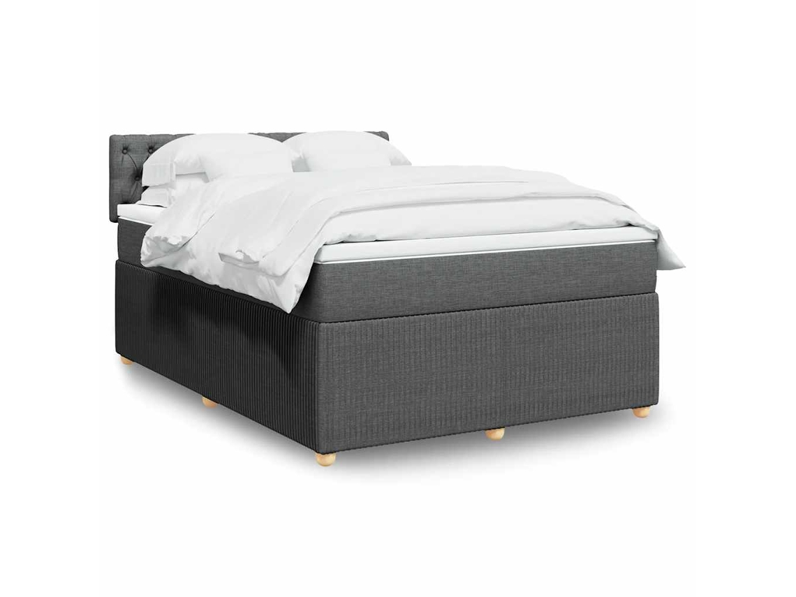 Vidaxl Cama Com Molas/colchão 140x200 Cm Tecido Cinzento-escuro