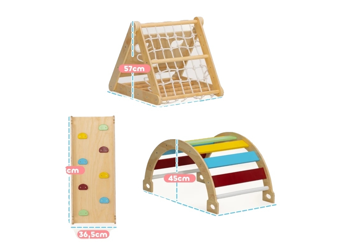 Conjunto de triângulos de escalada 7 em 1 para uso interno e externo Cor Mista