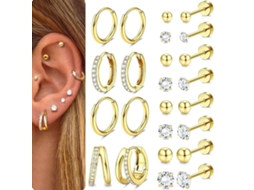 Brincos, 12 Pares De Brincos De Aço Inoxidável Com Zircônia, Para Orelhas Sensíveis (dourado) Spqment