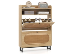 Sapateira Com 2 Gavetas Basculantes E Portas De Rattan