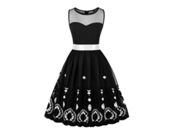 Laxiscreed Vestido De Verão Sem Manga Com Bordado Vintage E Gola Redonda Para Mulheres