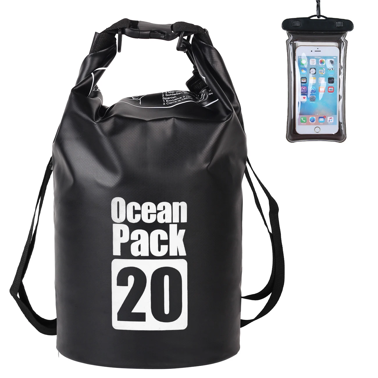 (preta, 20l) Bolsa De Armazenamento Externa Impermeável Em Pvc, Adequada Para Caiaque, Rafting, Camping Na Praia, Caminhadas, Etc.