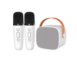 Coluna Bluetooth Karaoke Com 2 Microfones Sem Fio Alto Falante Portátil Hifi Branco PAPRIKA