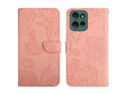 Capa De Couro Flip Com Estampa De Borboleta E Toque De Pele Para Motorola Moto G Play 2025 Ht03