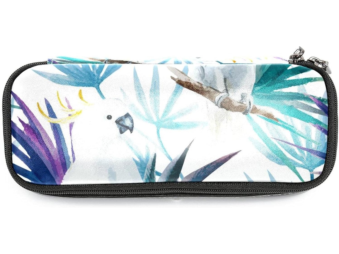 Estojo com Estampa Papagaio e Flores, Aquarela Padrão, Grande Capacidade, Marcadores, Organizador
