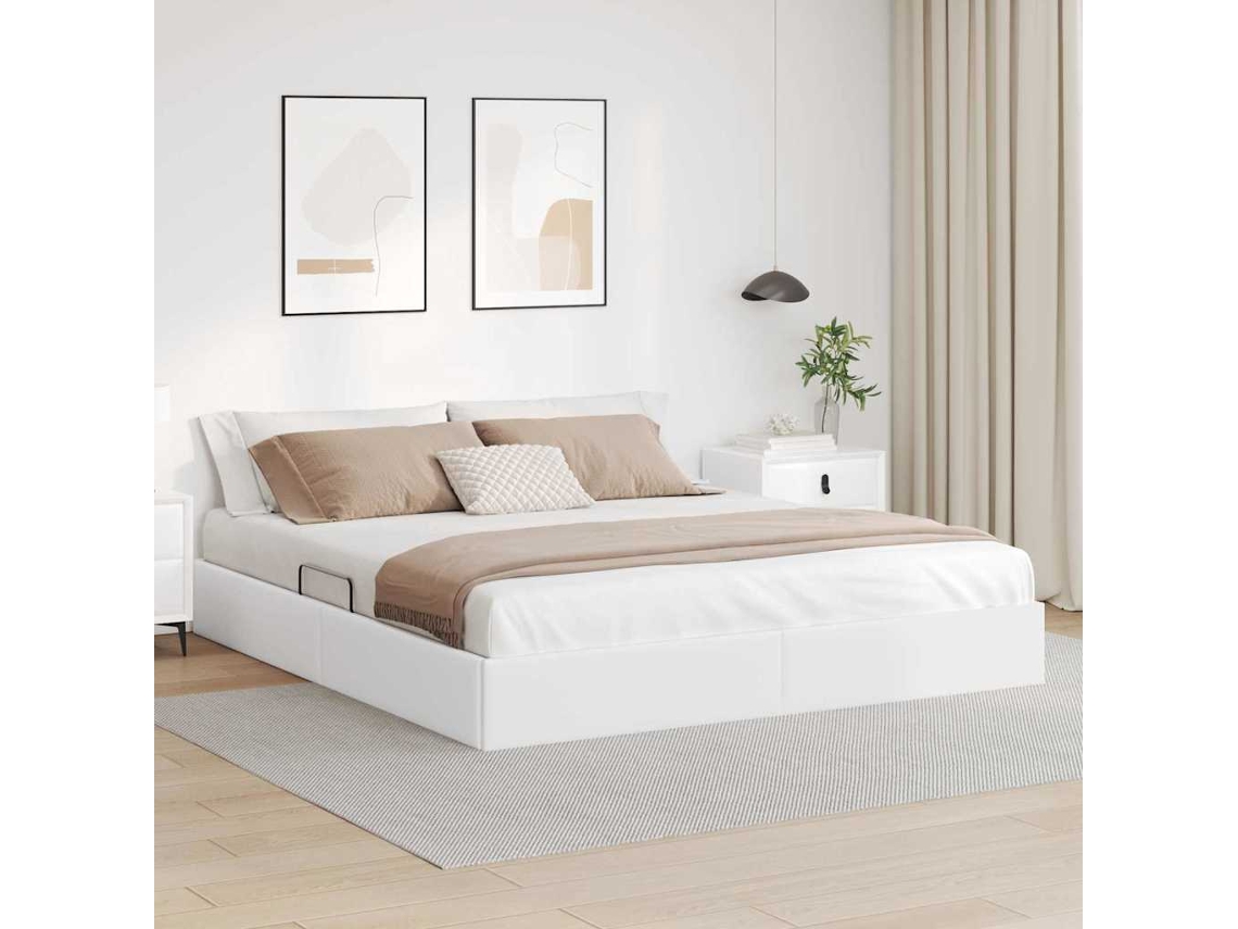 Vidaxl Cama Com Armazenamento Branco Puro 183 X 213 Cm Couro Sintético