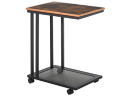 Mesa lateral carrinho formato C base metálica industrial nogueira 51x36x65cm preto