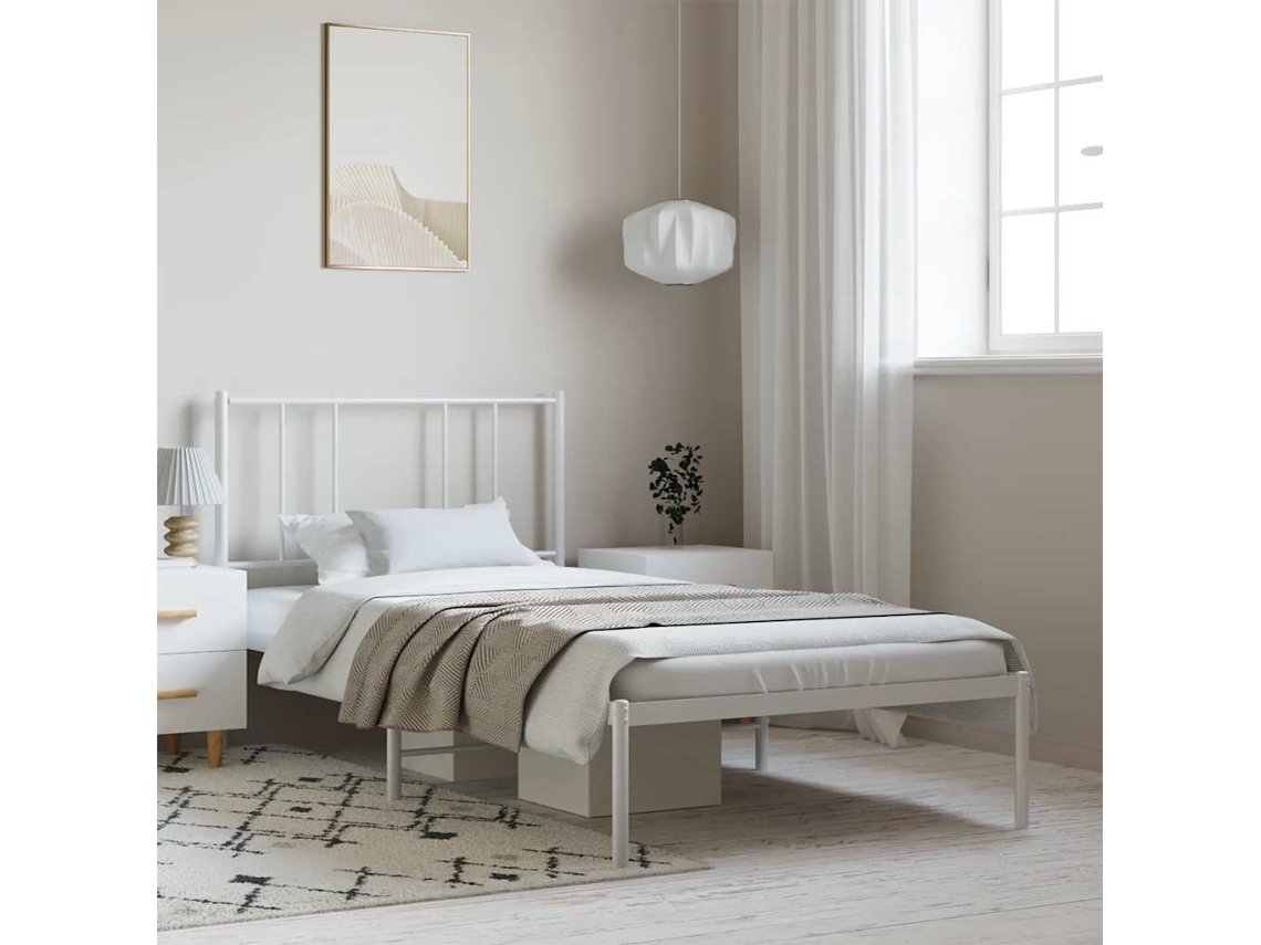 Vidaxl Estrutura De Cama Com Cabeceira 100x200 Cm Metal Branco