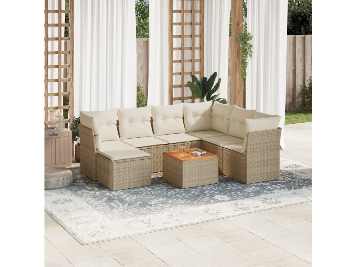 Vidaxl 8 Pcs Conjunto De Sofás P/ Jardim Com Almofadões Vime Pe Bege