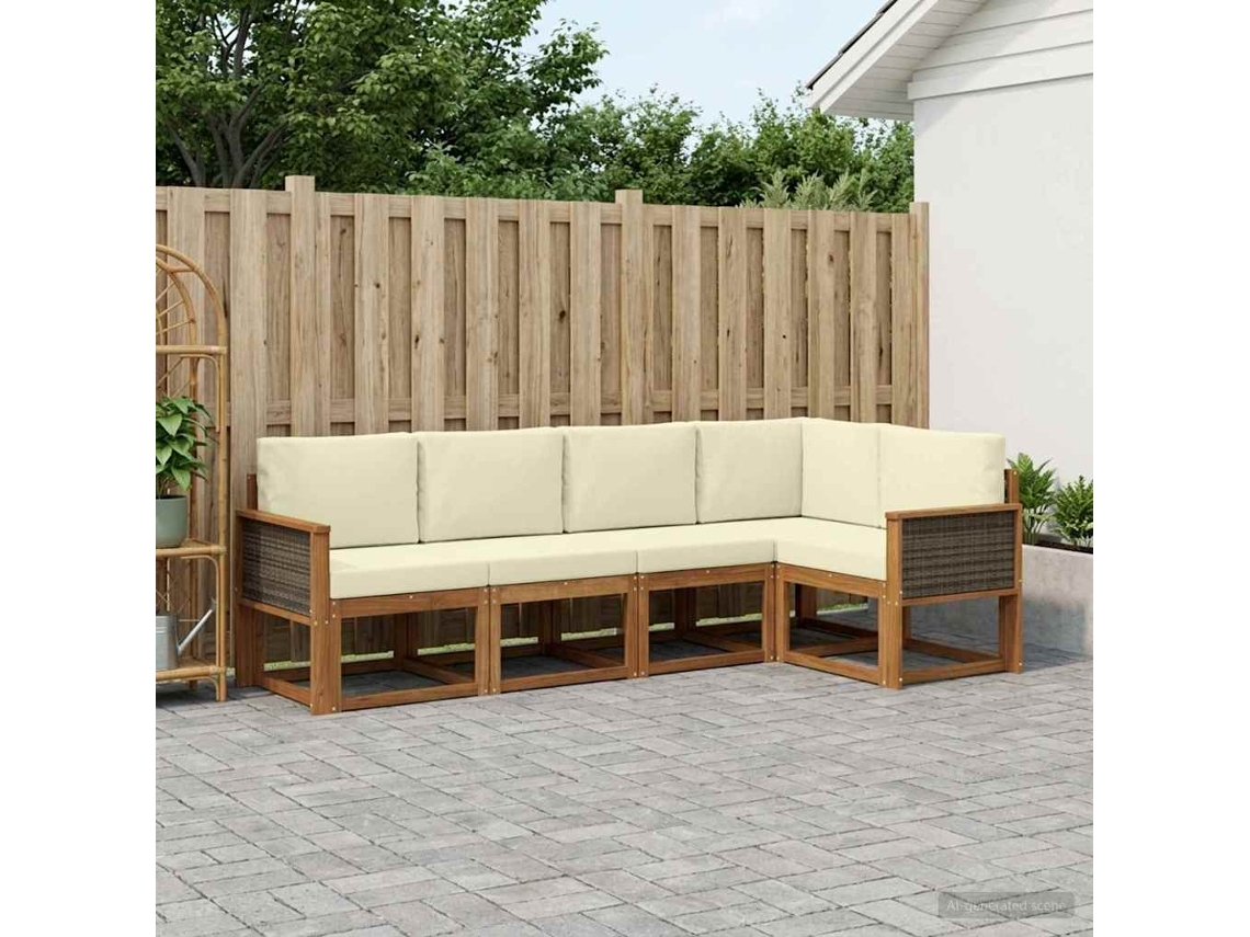 Vidaxl Conjunto De Sofás Para Exterior 7 Unid. Natural E Creme
