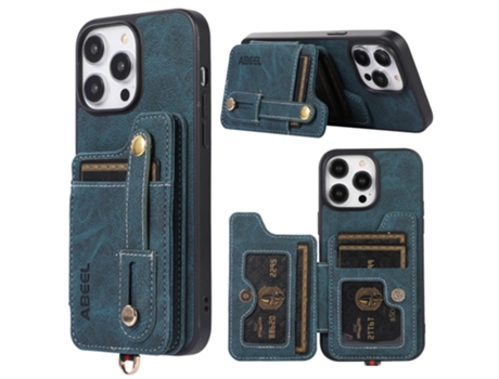 Suporte Casa Textura Lichia Para Iphone 14 Pro Abeel Pele Sintética Com Porta-cartões Bege