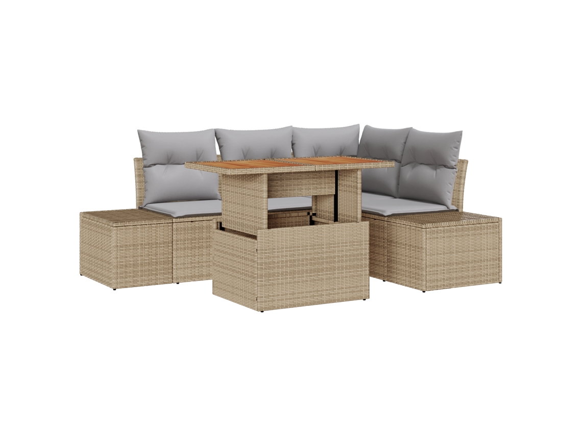 Conjunto 5 Conjunto De Sofás De Jardim Vidaxl Bege Vime Pe (100 X 55 X 73 Cm)