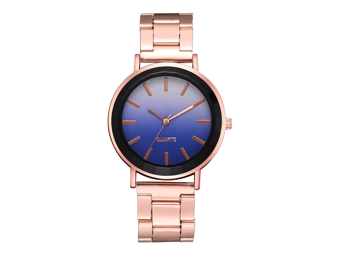 Relógio Feminino de Quartzo com Pulseira de Aço Fashion, Mostrador em Degradê Azul