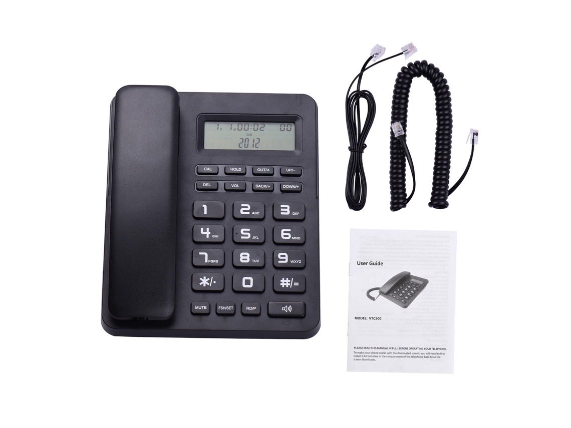 Telefone Fixo com Fio de Mesa com Display LCD, identificação de chamadas, calculadora, alto-falante para hotel, escritório e lar | S/MARCA