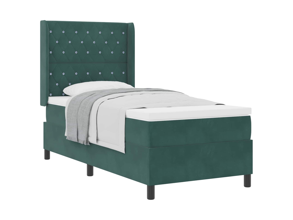Vidaxl Cama Box Com Colchão Verde Escuro 90 X 190 Cm Veludo