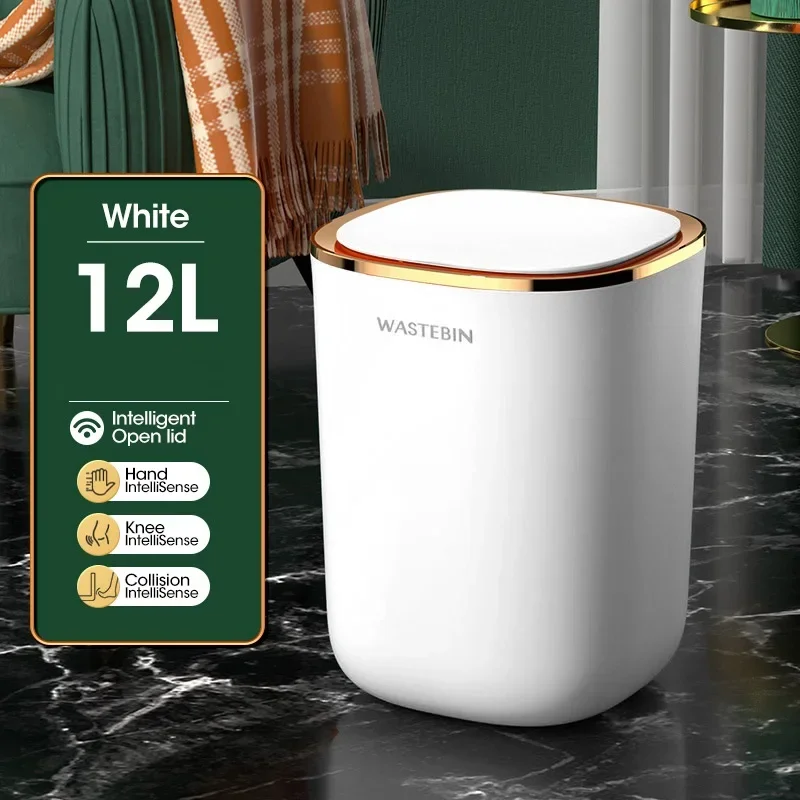 Lixeira Inteligente Automática com Sensor para Banheiro Lixeira de Luxo MDUG (branca, Bateria de 12l)