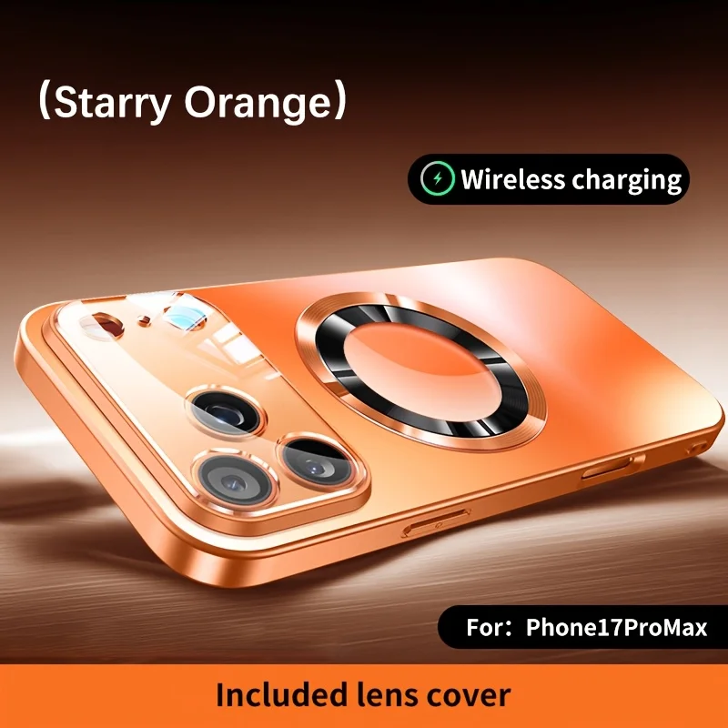 Capa Para Iphone 13 Pro Max Laranja Fosca Em Titânio, Compatível Com Magsafe, Com Lente De Vidro