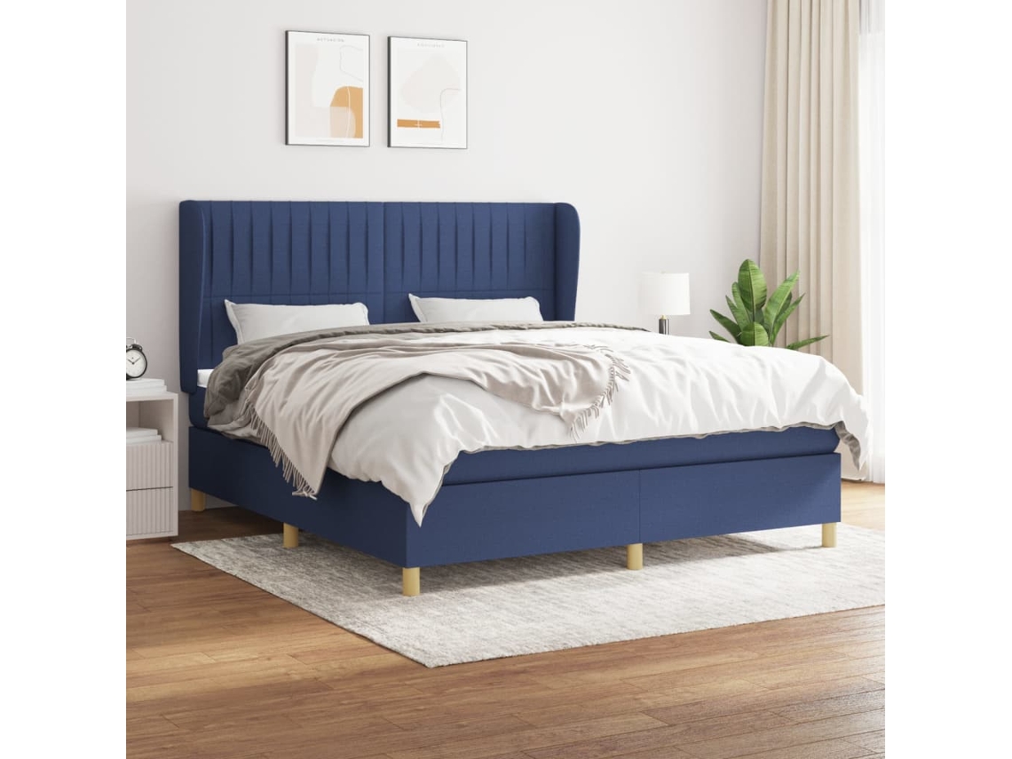 Vidaxl Cama Com Molas/colchão 160x200 Cm Tecido Azul