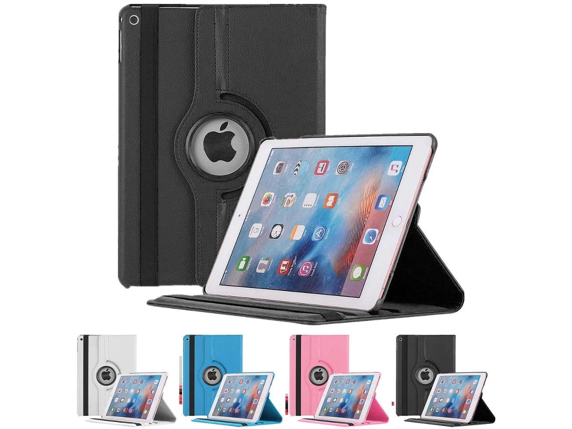 Capa Para Ipad 2, 3 E 4 Com Suporte Giratório De 360 Graus, Protetora Em Couro Pu Para Visualização E Videochamadas, Preta.