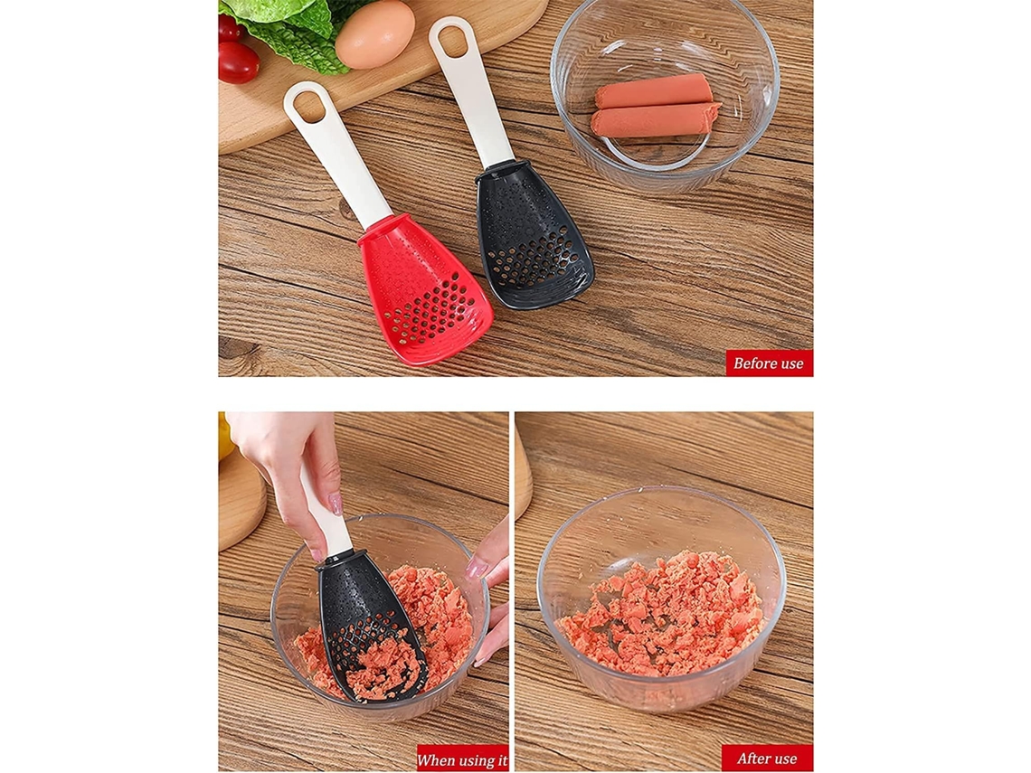 Colher Multifuncional Para Cozinhar, Utensílio De Cozinha, Escumadeira, Escorredor, Peneira, Ralador, Preto E Vermelho