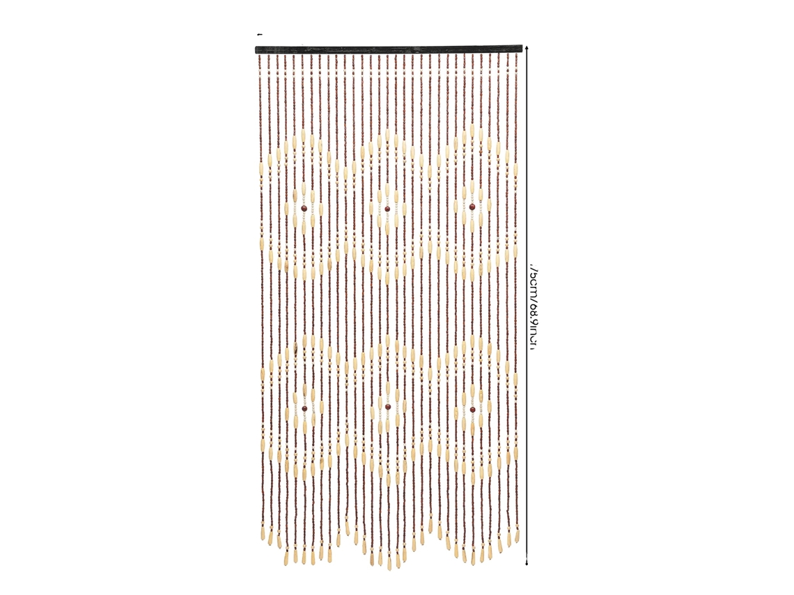Cortina De Contas, Bambu E Madeira Natural, Design Artesanal, Marrom