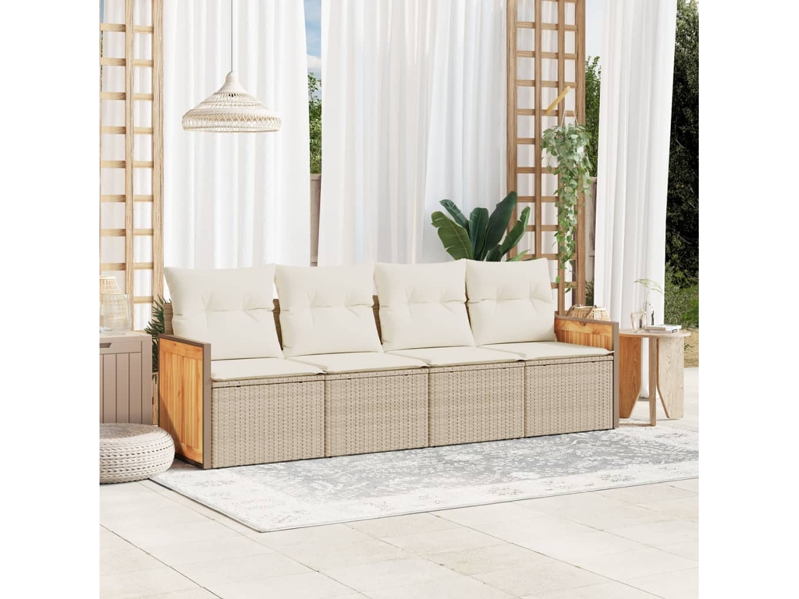 4 Pcs Conjunto De Sofás Para Jardimconjuntos Relax Jardimconjunto De Jantar C/ Almofadões Vime Pe Bege Cfw116163 Lovely Home