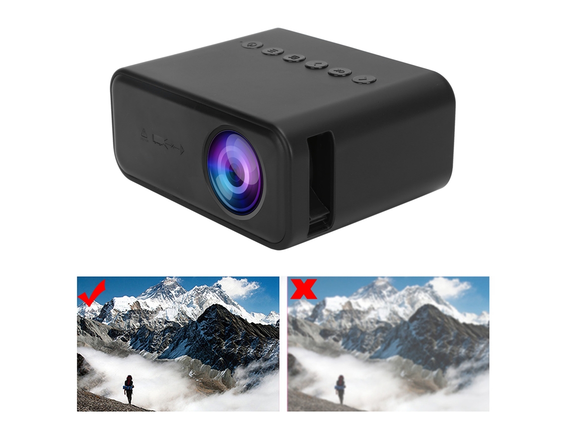 Miniprojetor portátil YT500 com interface de áudio e vídeo, USB e cartão de memória, 100-240 V, preto, plugue UE. Slwomoose