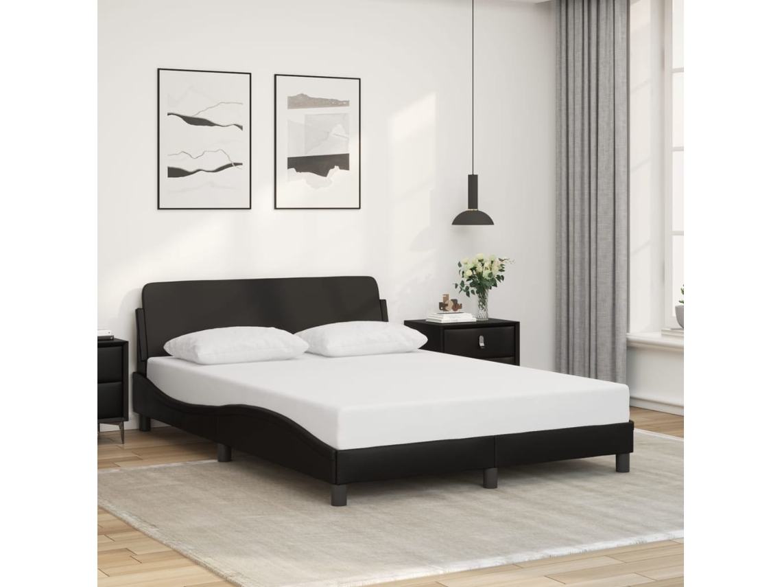 Estrutura Cama C/ Cabeceira 140x190 Cm Couro Artificial Preto