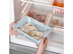 Caixa organizadora retrátil para geladeira Rebe, ideal para prateleiras de 1,27 cm (0,5 polegadas), azul.