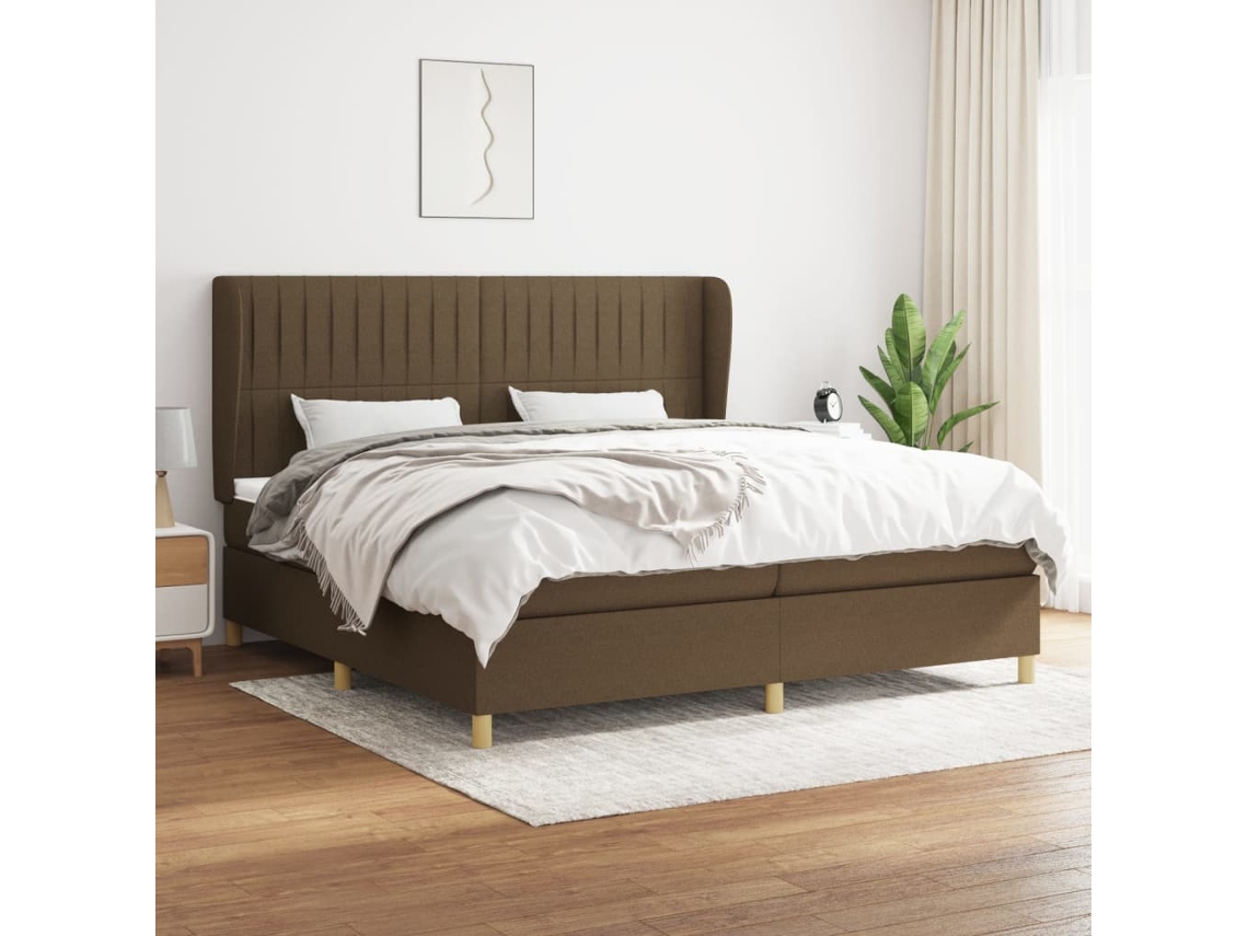 Cama Com Molas/colchão 200x200 Cm Tecido Castanho-escuro