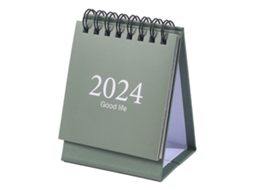 Calendário de Mesa 2024 Mini Espiral Dupla Planejador Diário para Casa e Escritório 105x75mm Verde Claro