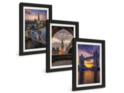 Composição De Quadroscidade, Pontes, Torres De Relógio Moldura Preta Imagens Para Um Quarto Infantil Espelharte (3 Peças 20x30 Cm)