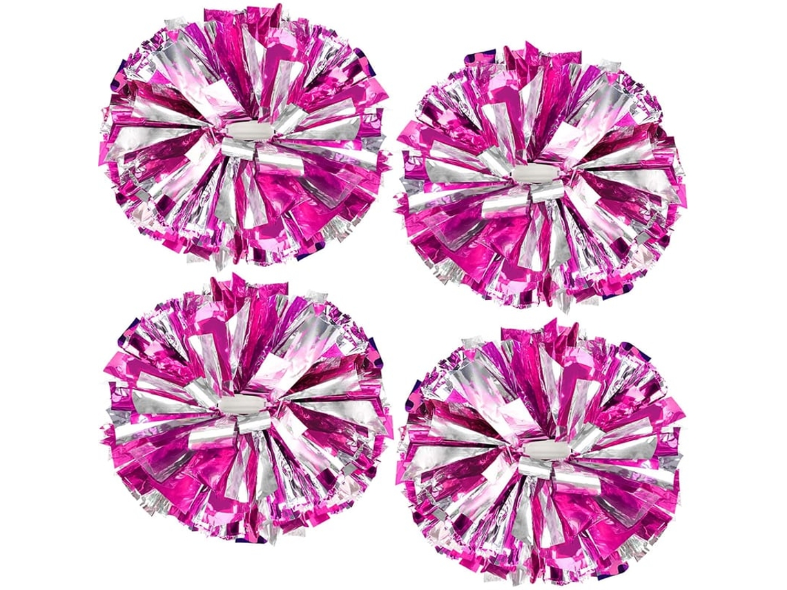 Poms De Torcida Metálicos Com Cabo, Pompons De Esquadra De Torcida, Dourado+vermelho-rosa, 4 Bolas Coloridas
