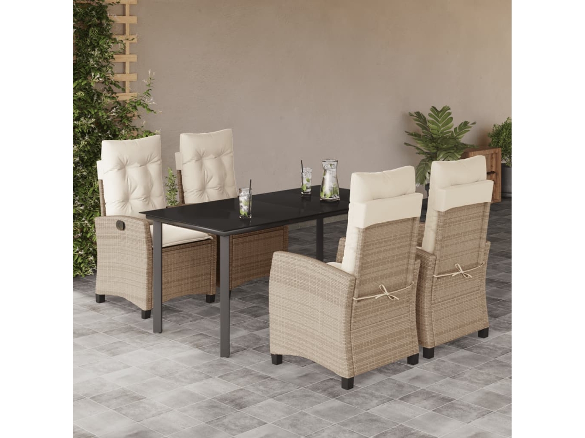 Vidaxl 5 Pcs Conjunto de Jantar P/ Jardim com Almofadões Vime Pe Bege